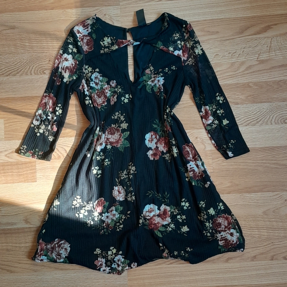 Trixxi Navy Floral  Flare Dress